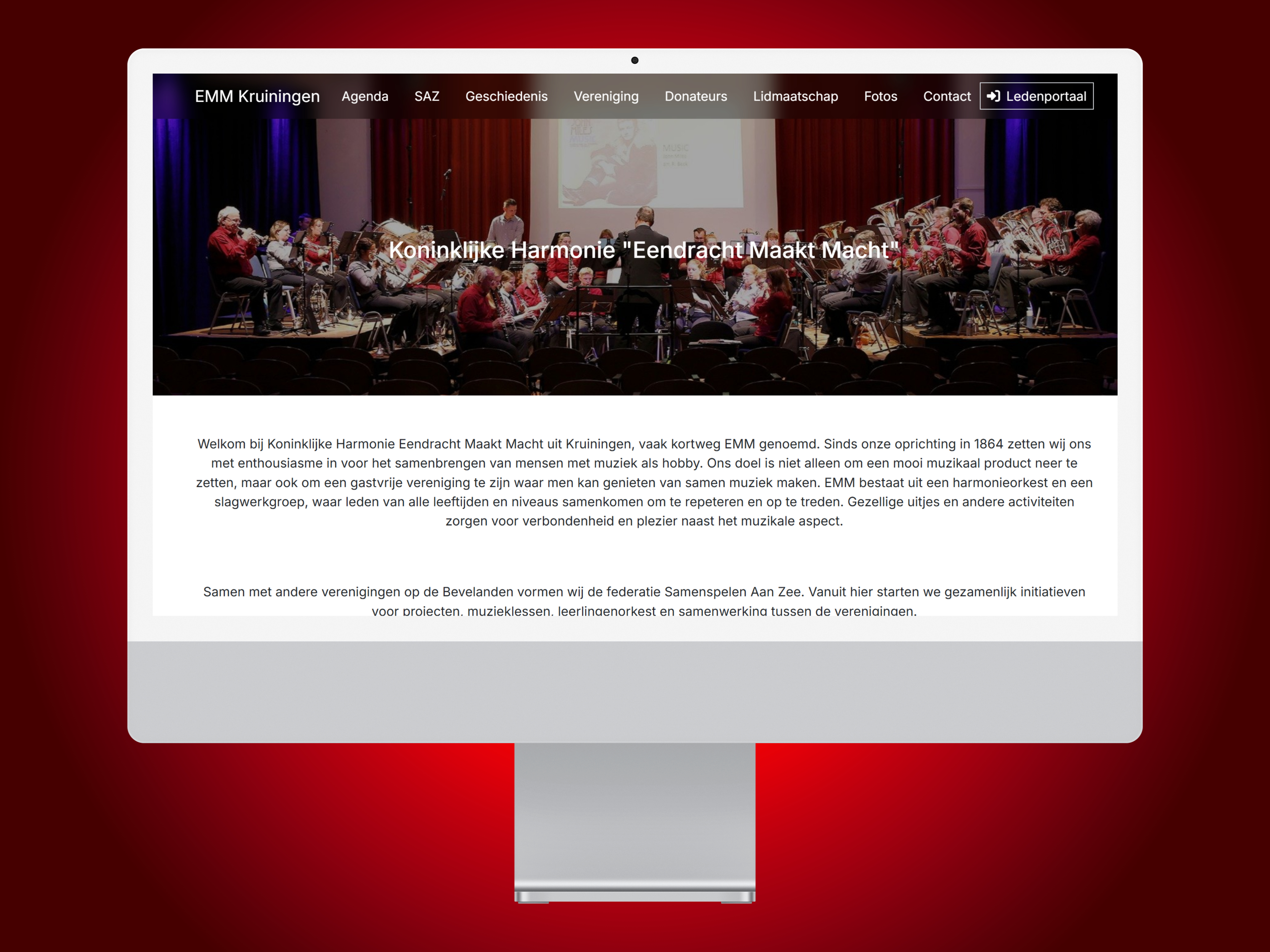 Homepage ontwerp van Koninklijke Harmonie EMM op laptop scherm